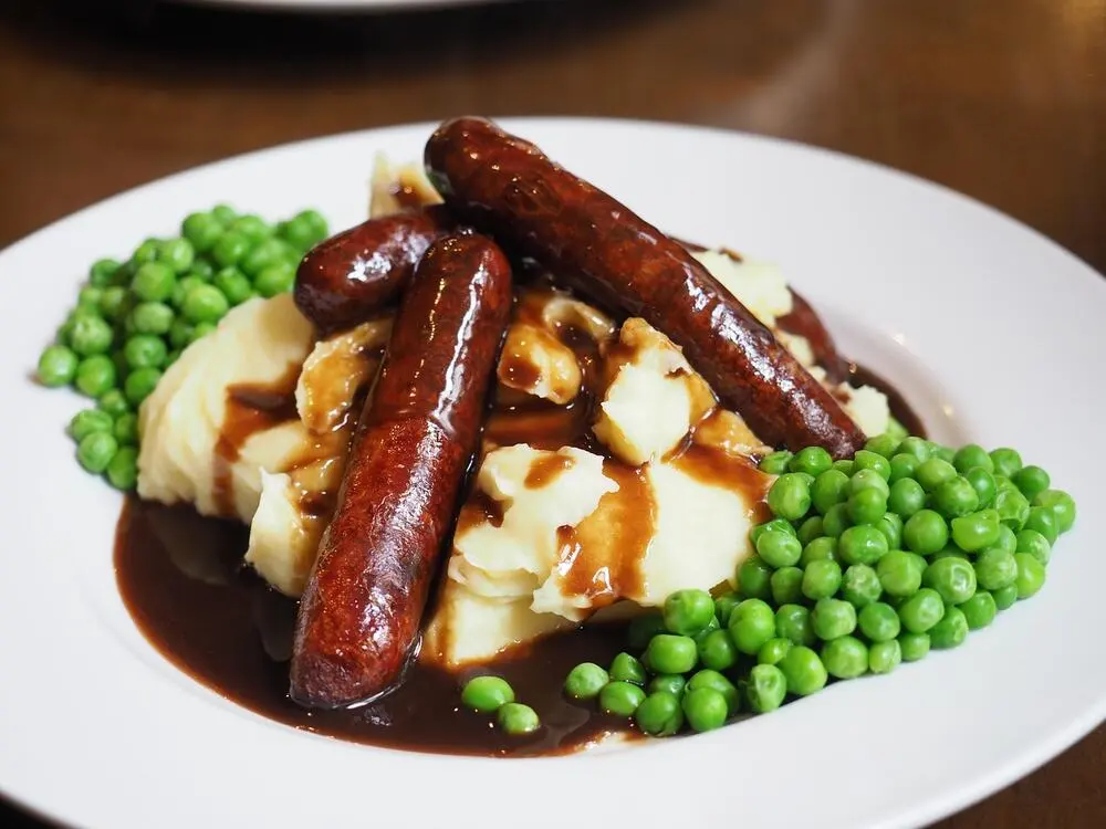 Traditional British food served on a rustic table