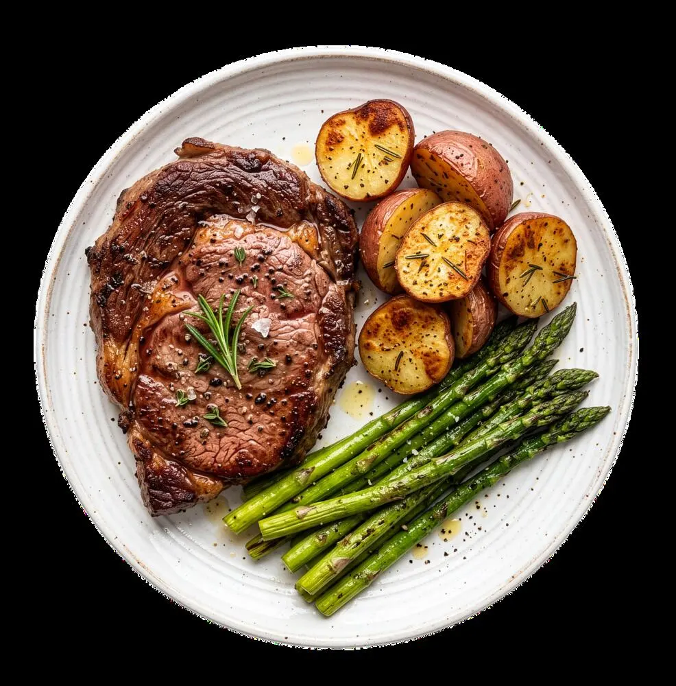 Roast dinner plate with steak and vegetables