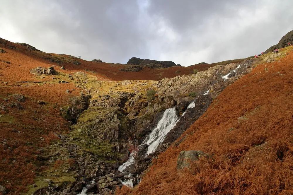 Waterfall and hiking trail in the Lake District, Cumbria