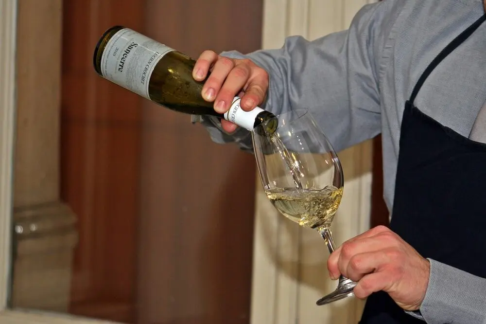 Sommelier presenting wine pairing at a fine dining restaurant